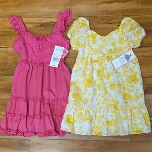 Rare Editions Sz 12 Pink Eyelet and Yellow Floral Baybdoll Kids Dresses NEW